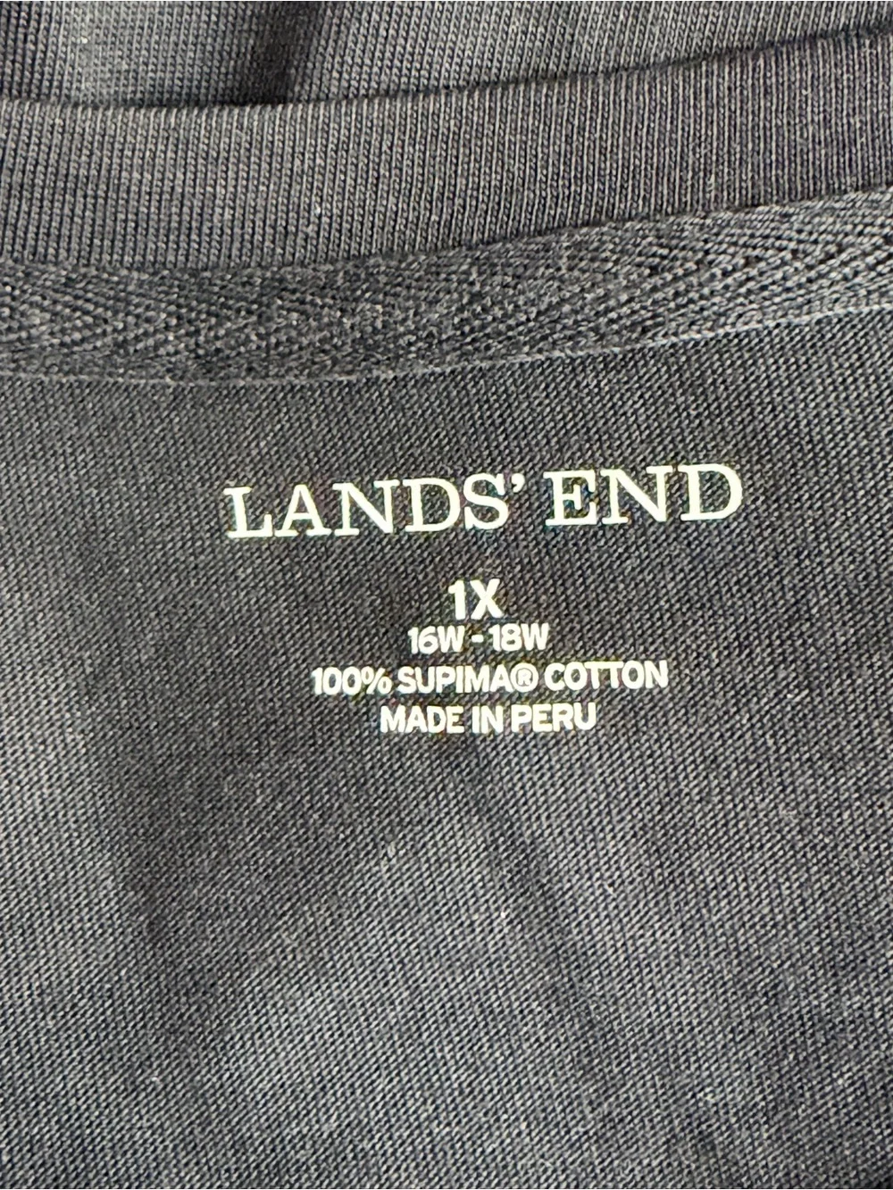 Lands End Women’s Plus Size 2X (16W-18W) Supima Cotton Short Sleeve Black Tee